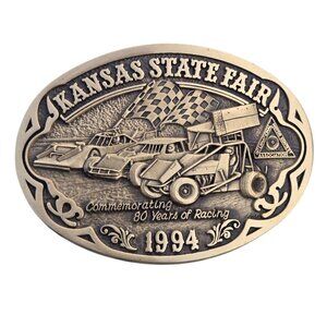 Sprint Car Belt Buckle Kansas State Fair 1994 Solid Brass 80 Years Of Racing